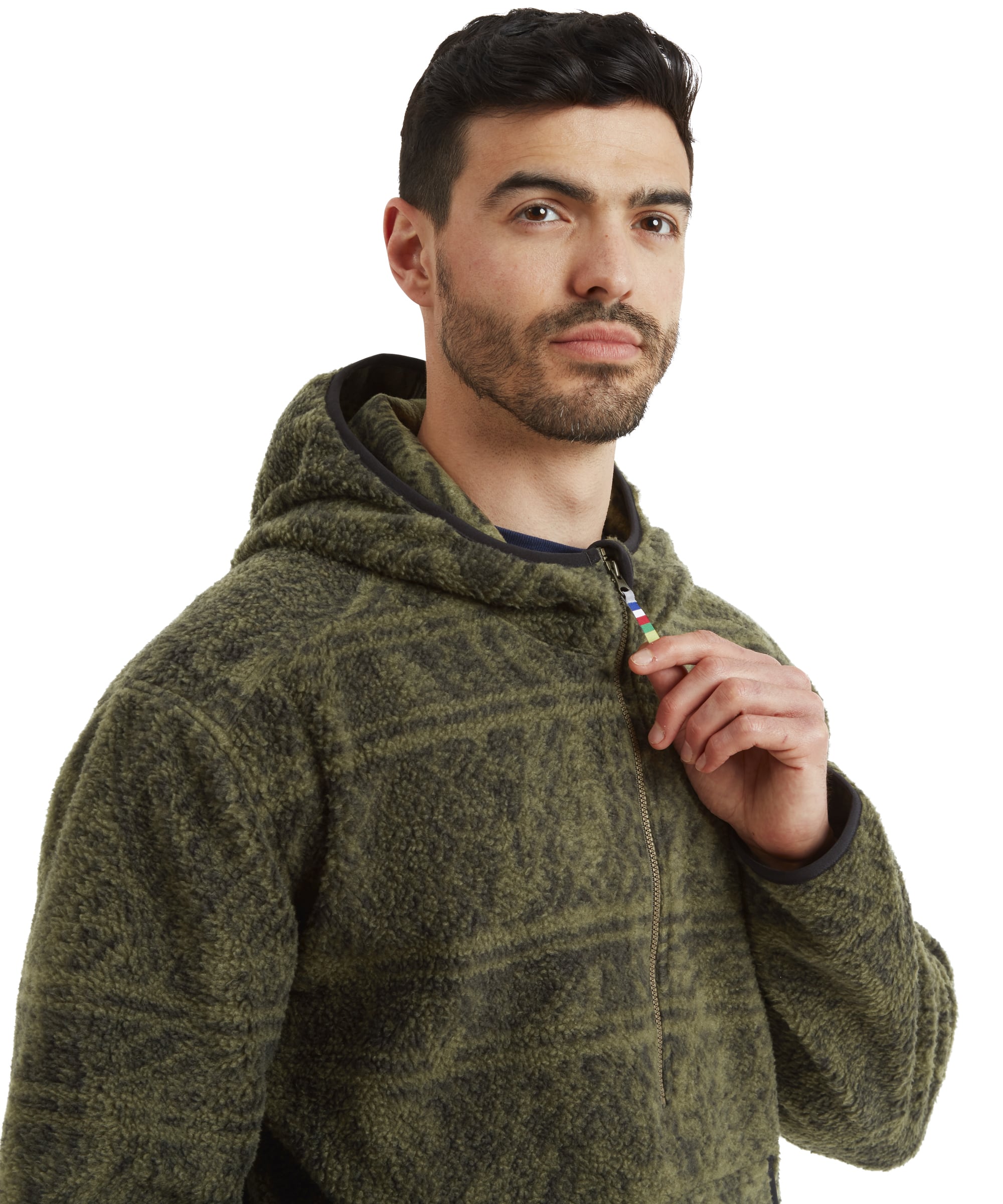 Uddesya Quarter Zip Sherpa  Fleece Hoodie - Evergreen Topo