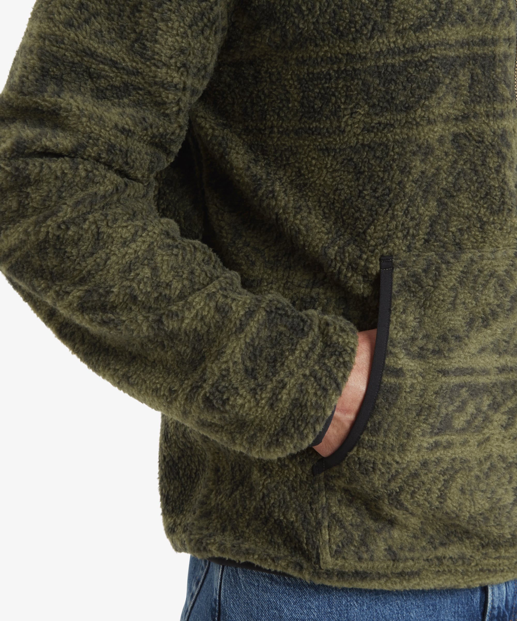 Uddesya Quarter Zip Sherpa  Fleece Hoodie - Evergreen Topo