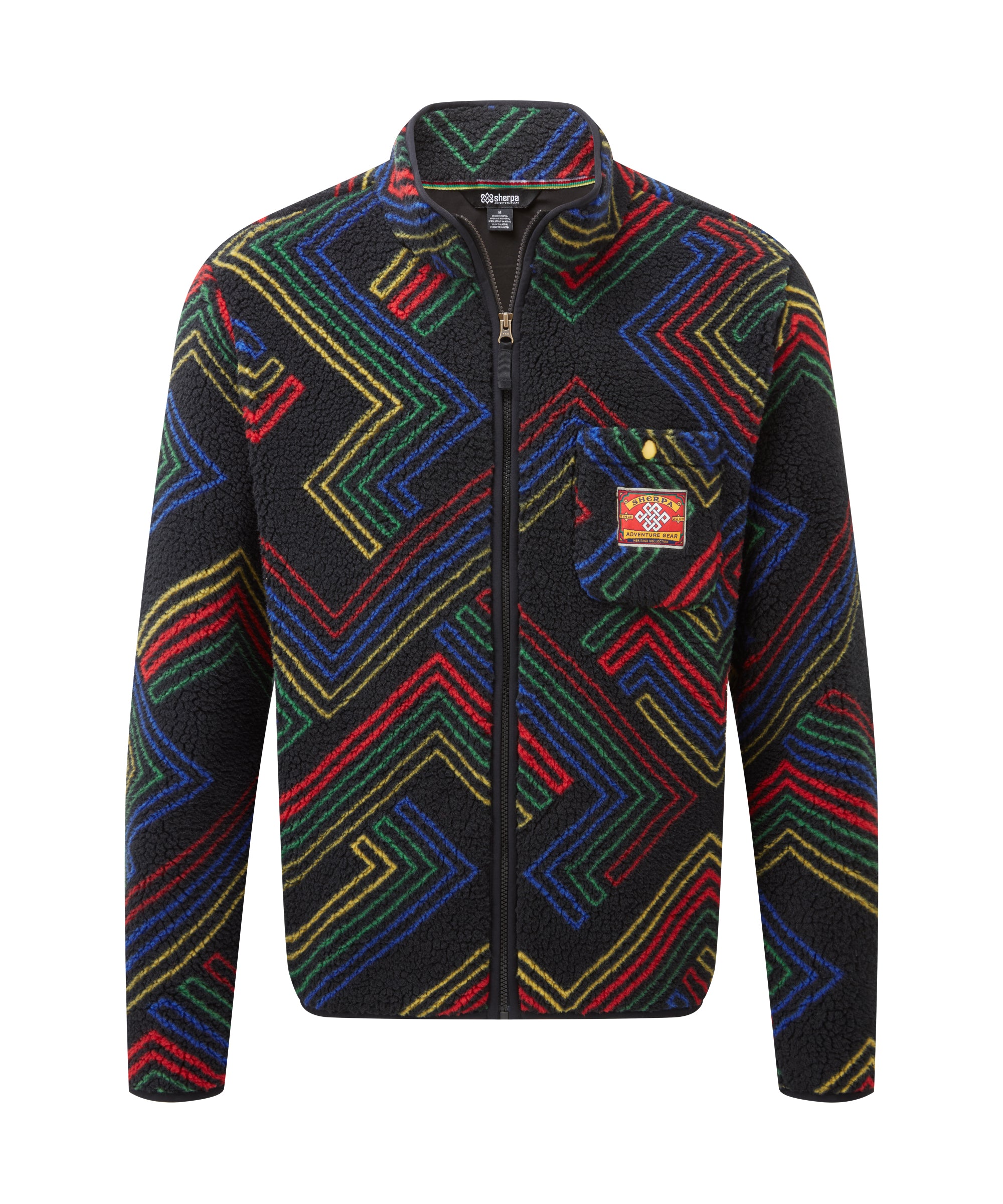 Tarcho Printed Full Zip Fleece  - Black Geo Stripes