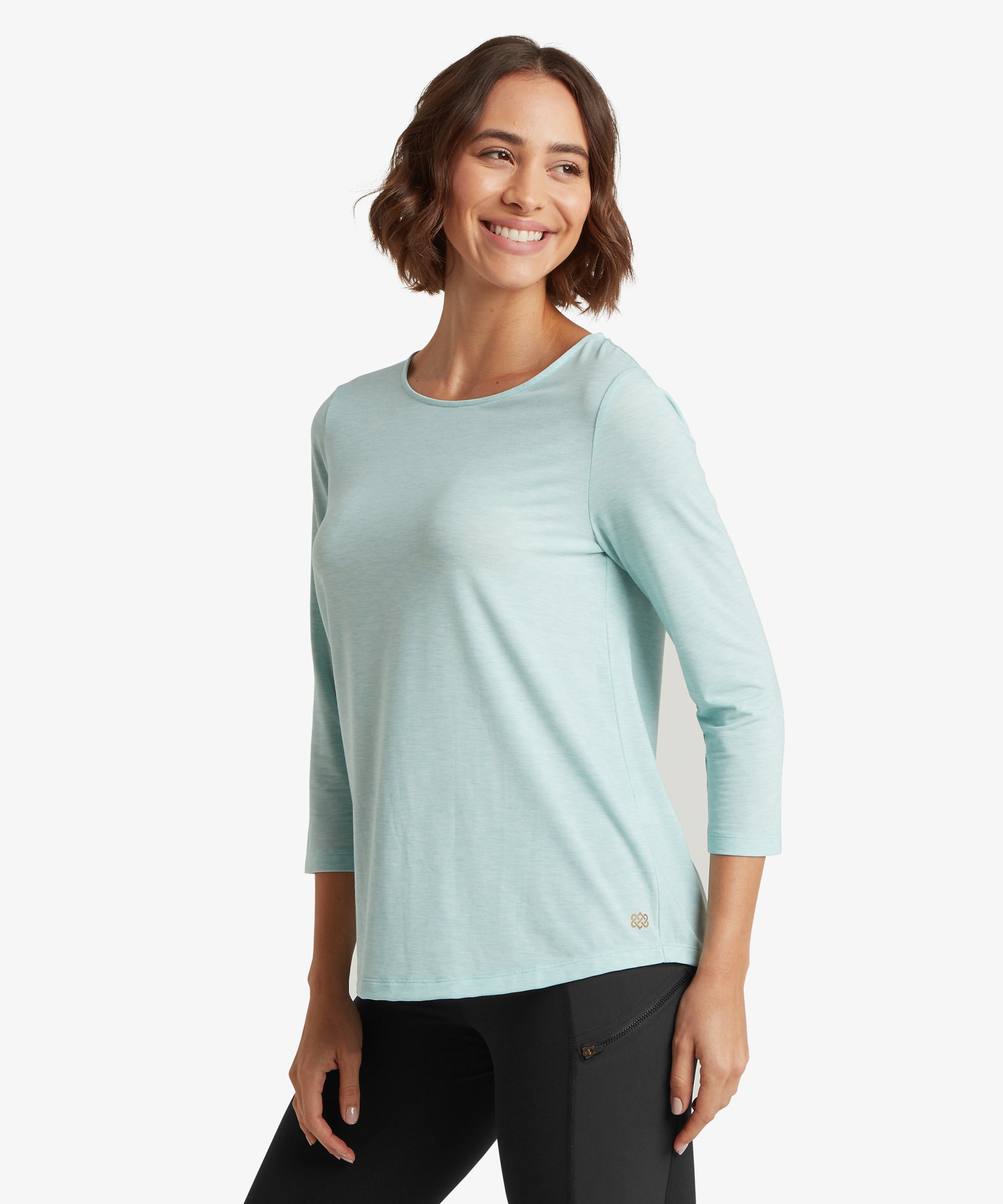 Asha 3 quarter sleeve top in light mist, soft mint green relaxed fit with ribbed cuffs