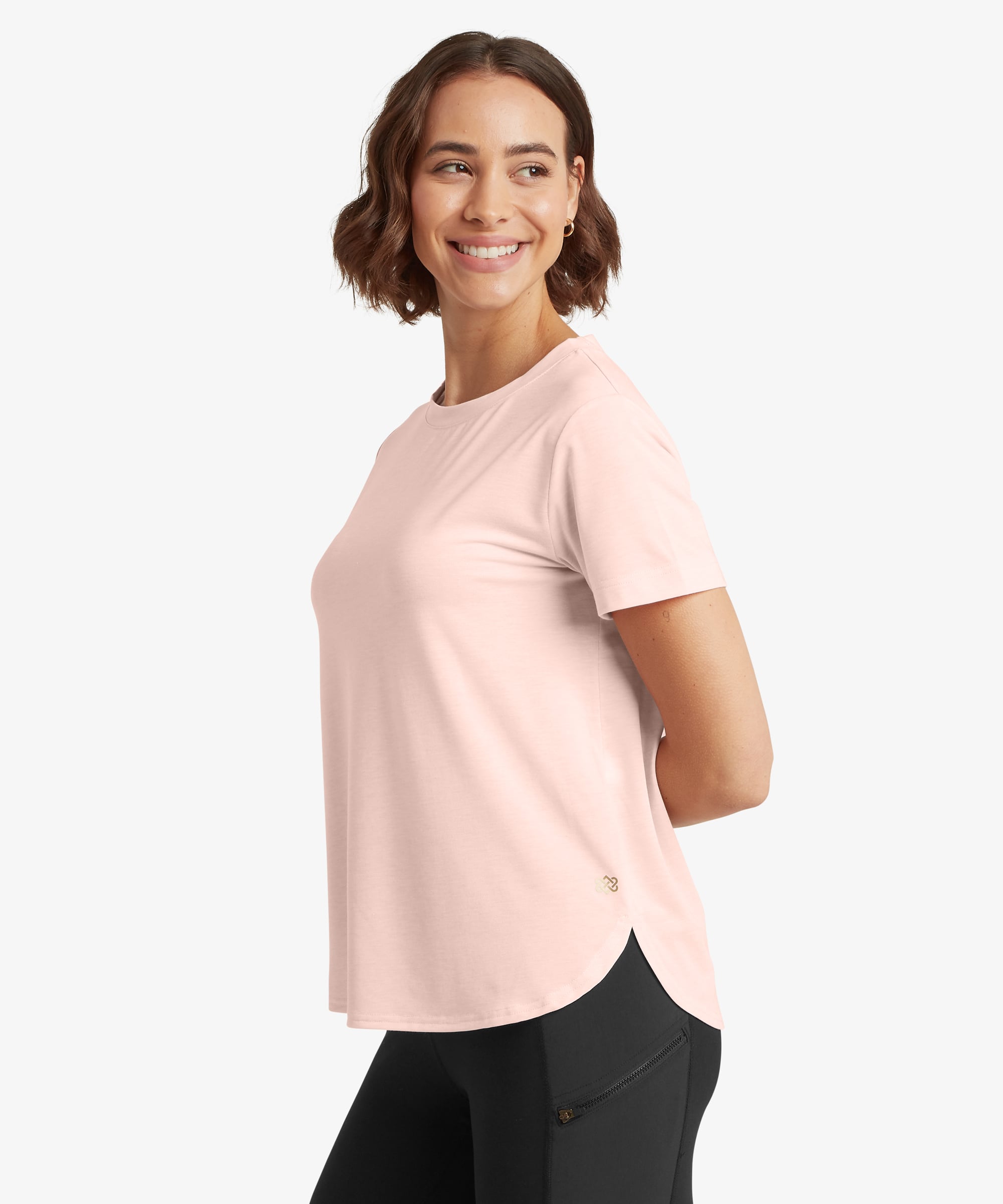 Asha Crew Light Rose Gold t-shirt off-white relaxed fit side slits
