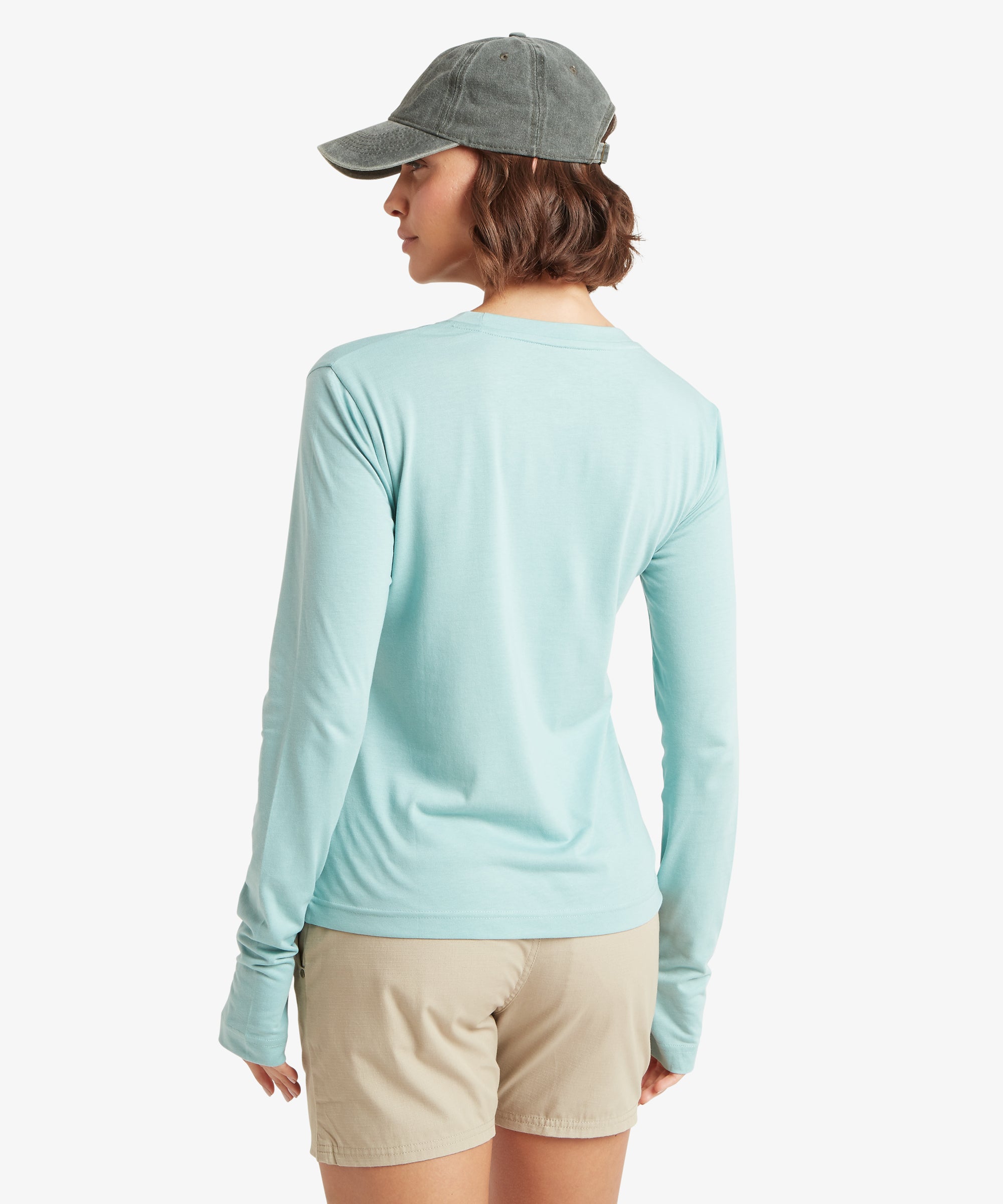 Bali Long Sleeve T-Shirt in Mist: light blue crew neck on model