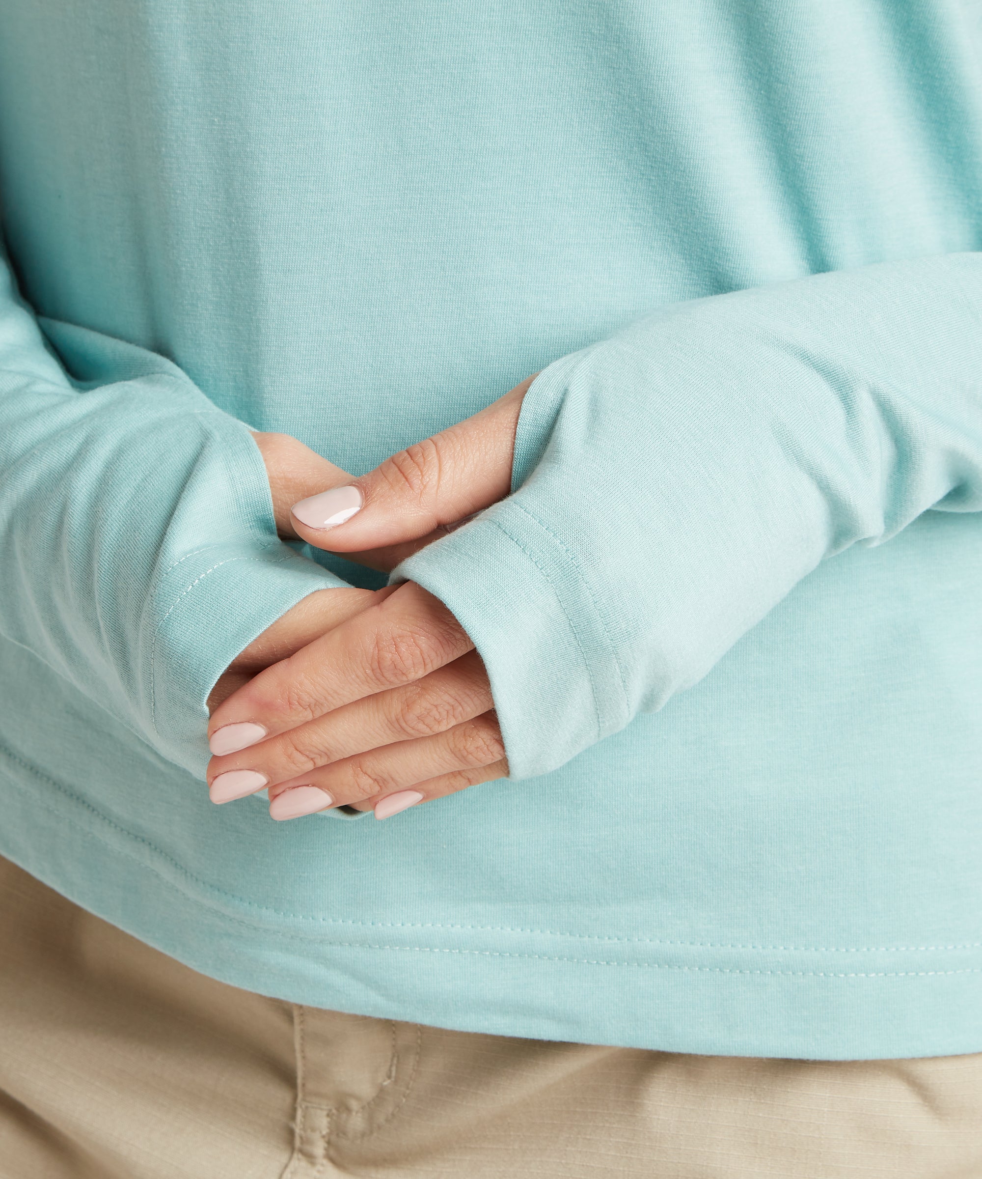 Bali Long Sleeve T-Shirt in Mist: light blue top with ribbed cuffs