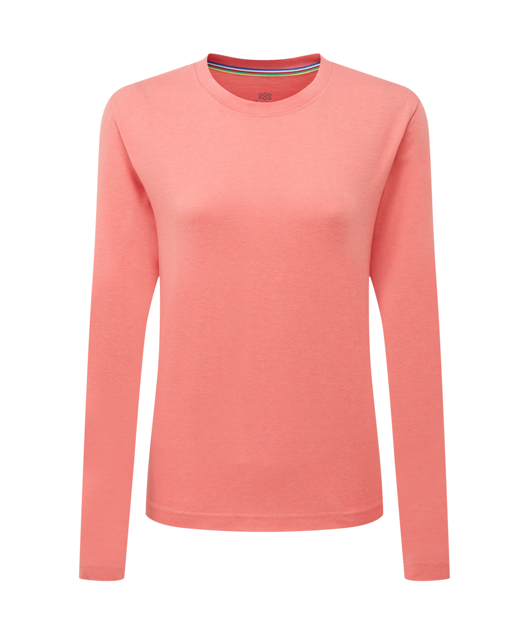 Women's coral long-sleeve shirt on a white background