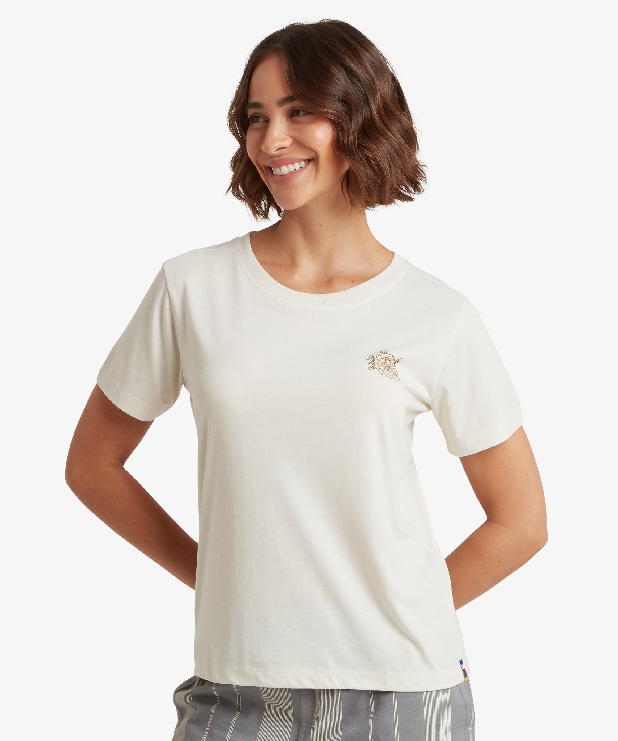 Bali Mountain T-Shirt - Peetho cream short-sleeve with embroidered floral chest design