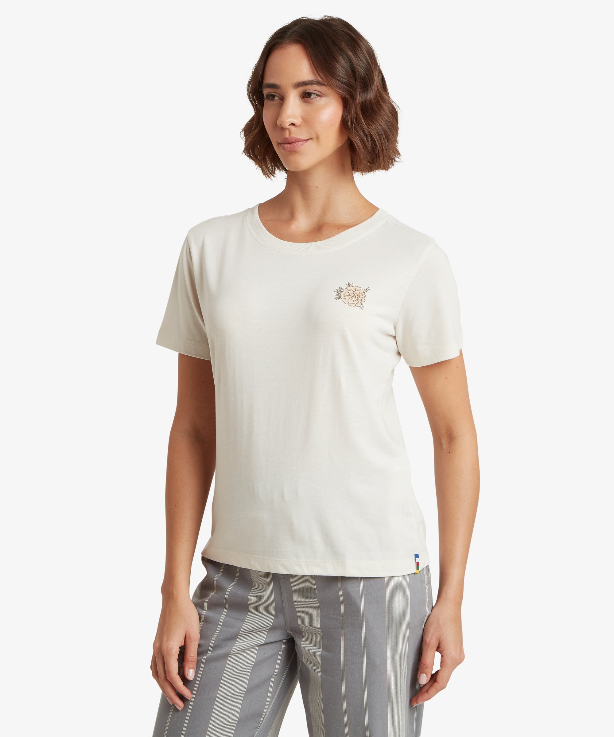 Bali Mountain T-Shirt - Peetho cream short-sleeve with embroidered floral chest design