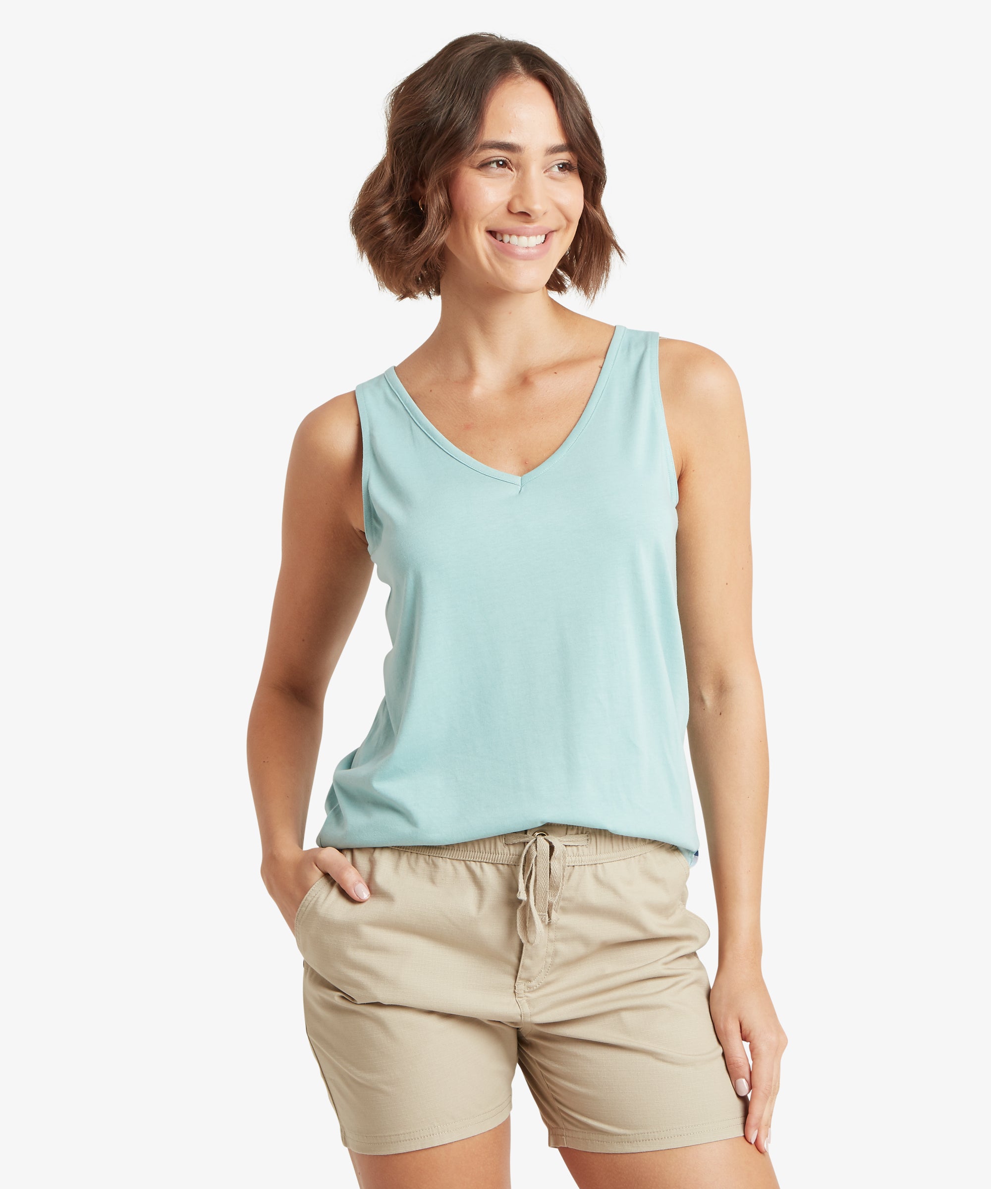 Bali V-Neck Tank Top in Mist: soft light blue sleeveless relaxed fit