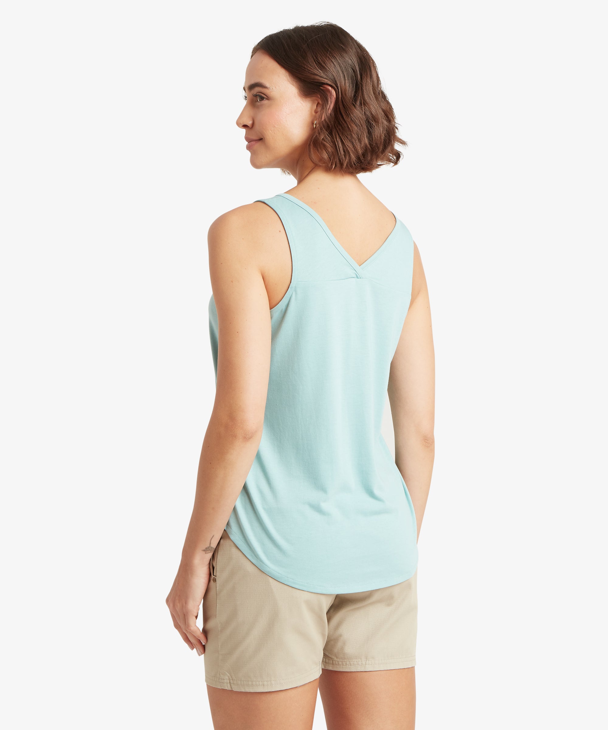 Back view of Bali V-Neck Tank Top - Mist, light blue sleeveless v-back top