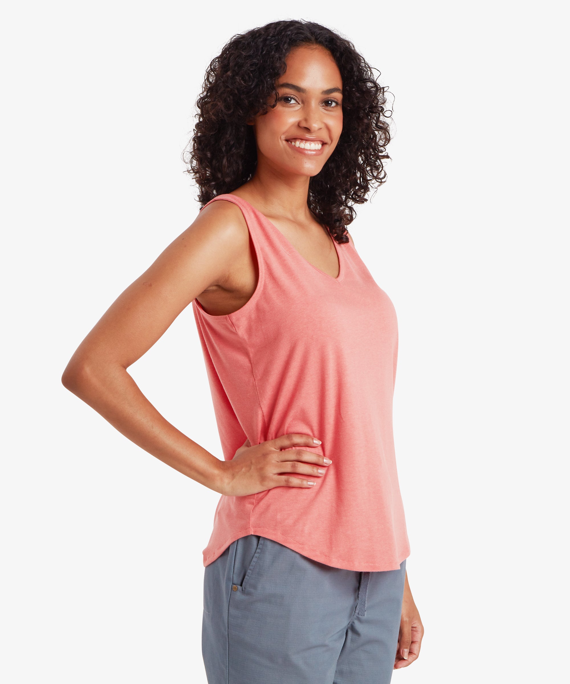 Bali V-Neck Tank Top in Rose Gold - soft coral sleeveless relaxed fit