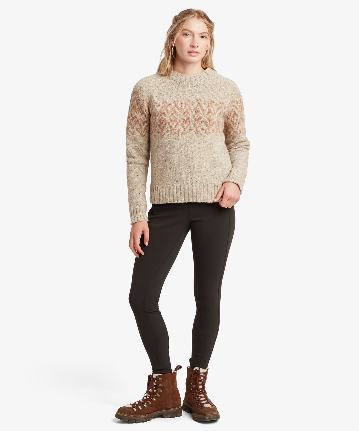 Sherpa Adventure Gear Dumji Sweater in white and beige against a plain white studio background.