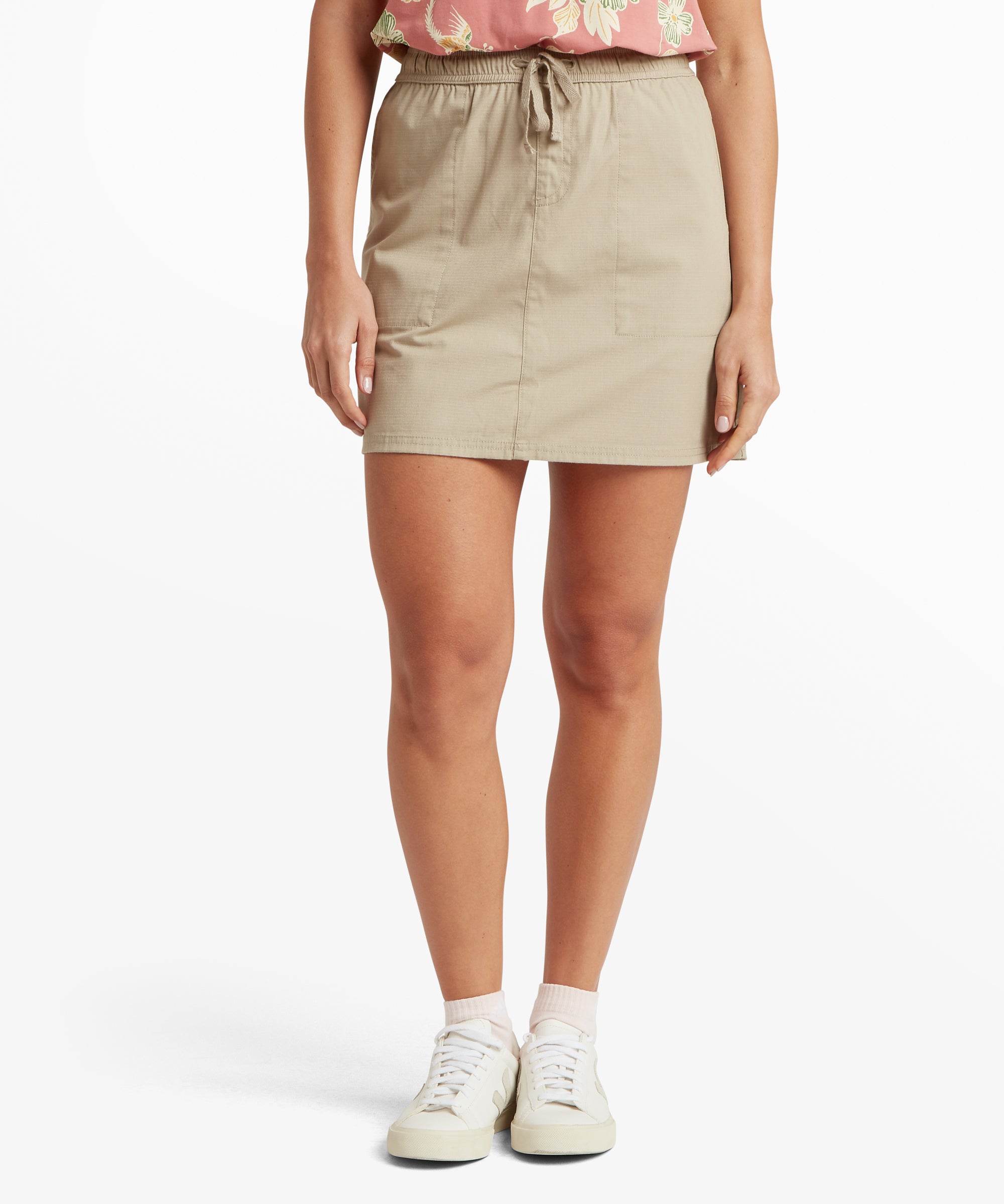 Ghoral Skort - Bardiya Sand khaki elastic-waist mini skirt with pockets