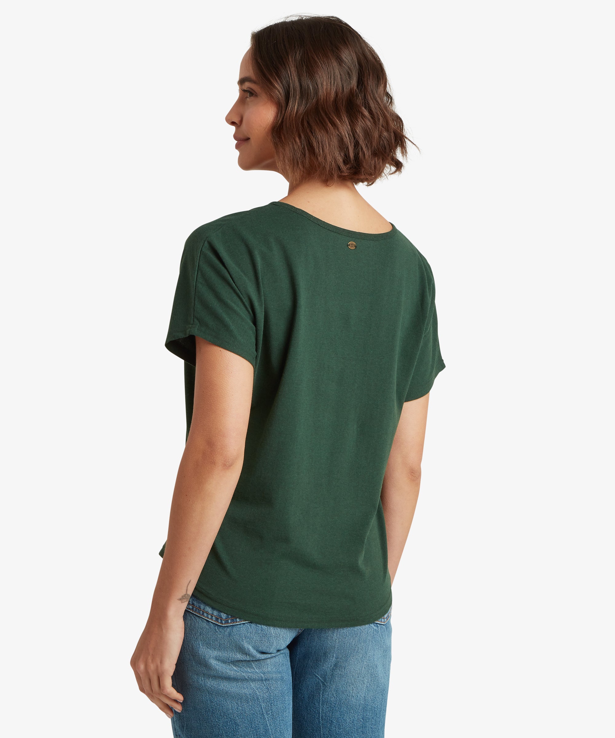 Dark green Jutnu V-Neck T-Shirt - Spruce, short-sleeved round neckline
