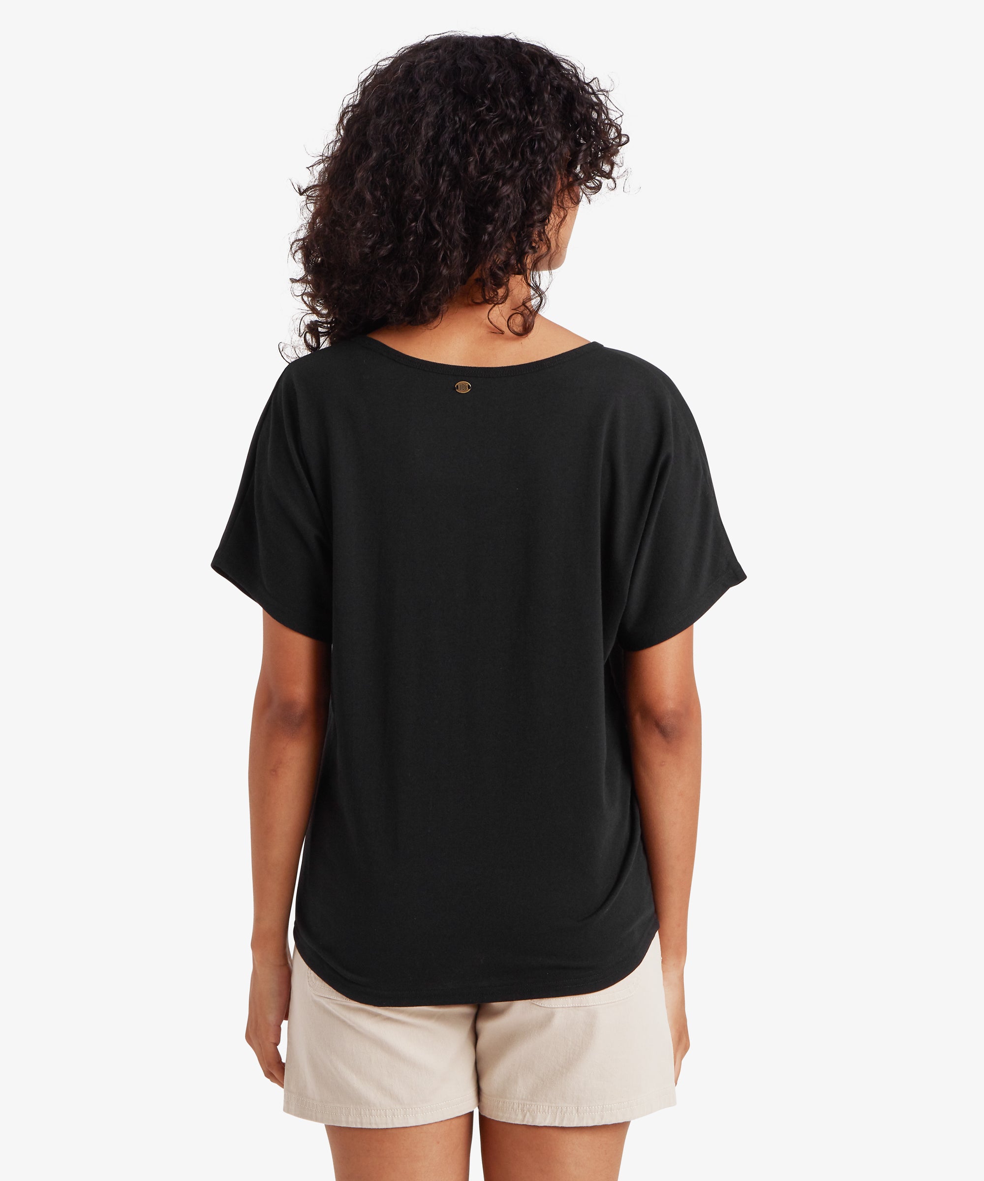 Black Jutnu V-Neck T-Shirt with gold logo, relaxed short-sleeve fit