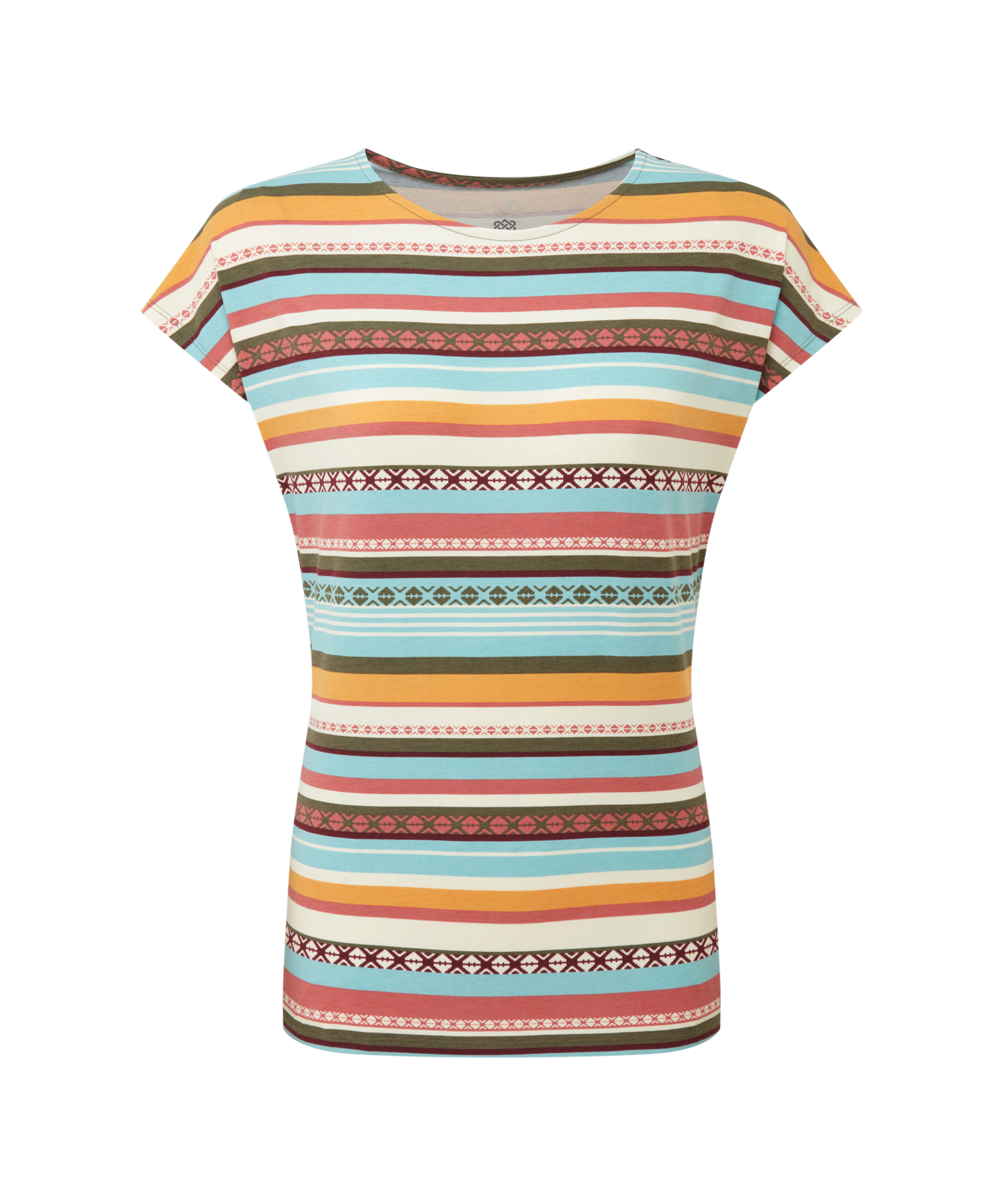 Women's multicolored striped t-shirt on a white background