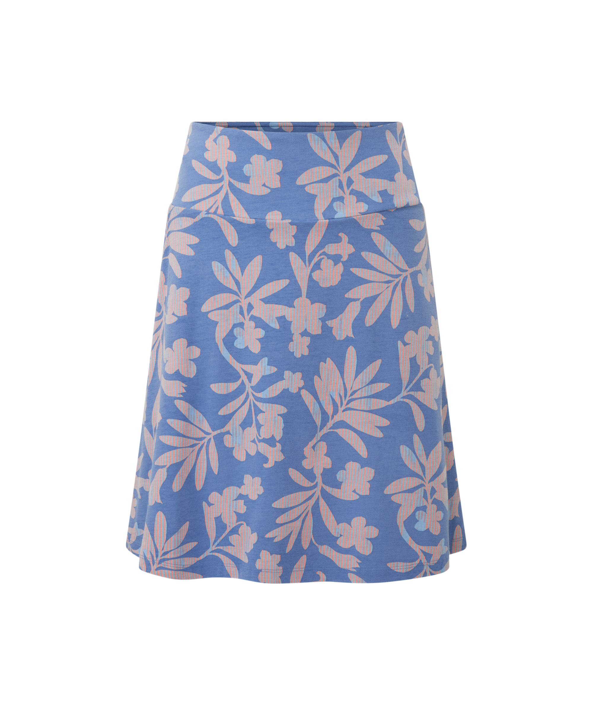 Women's blue skirt with floral pattern on a white background