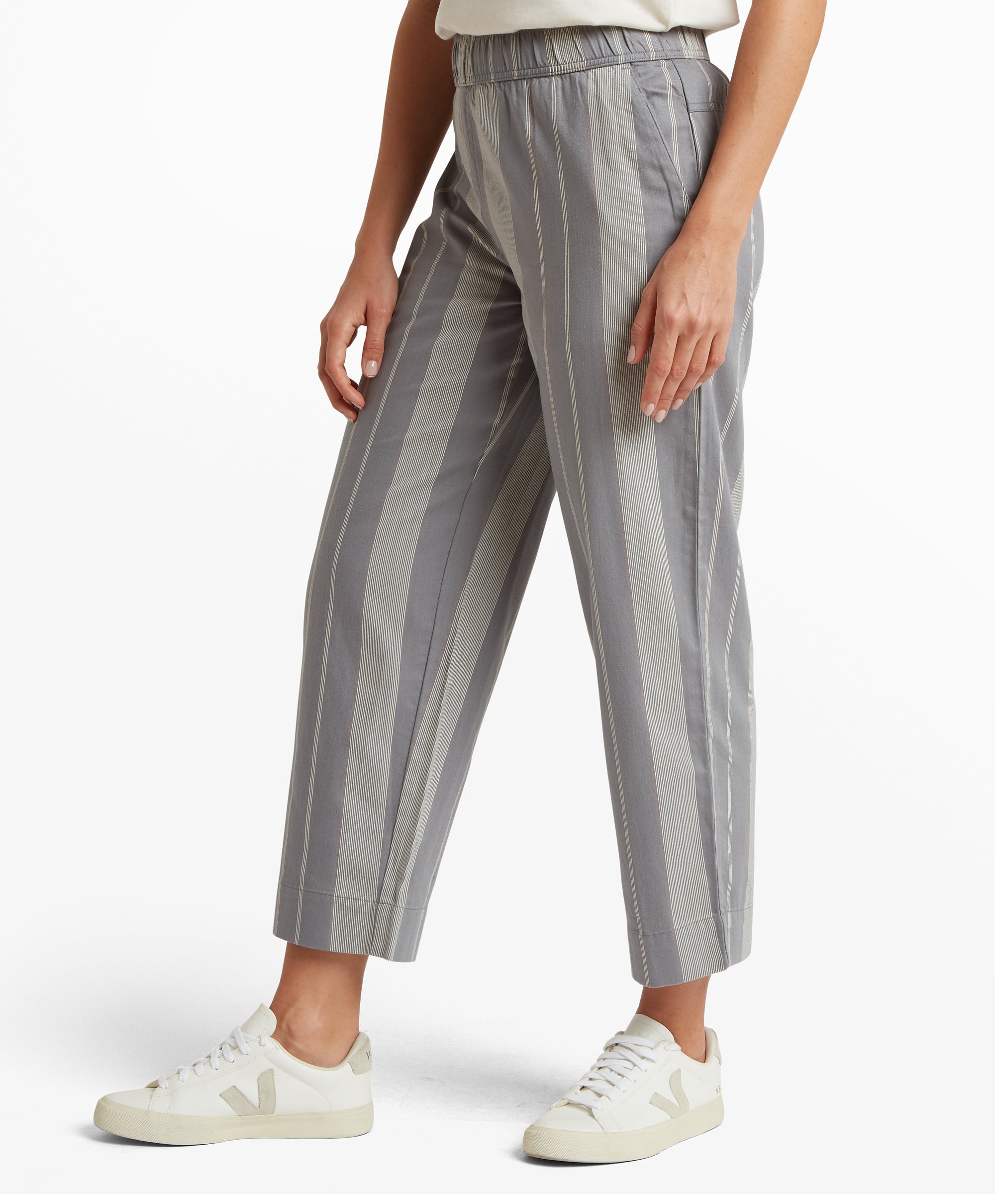 Palmo Ankle Pull On Pants - Stormy Stripe gray wide-leg trousers