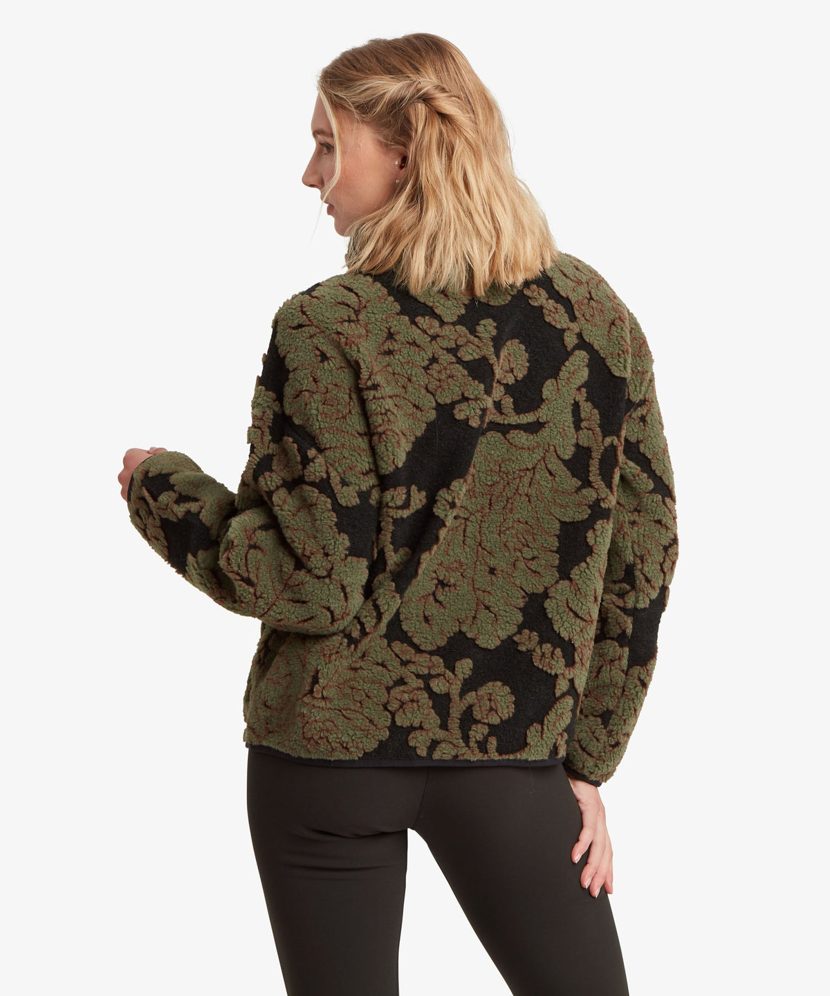 Sherpa Adventure Gear women's Tara full-zip fleece jacket in green with a dark Himalayan-inspired.