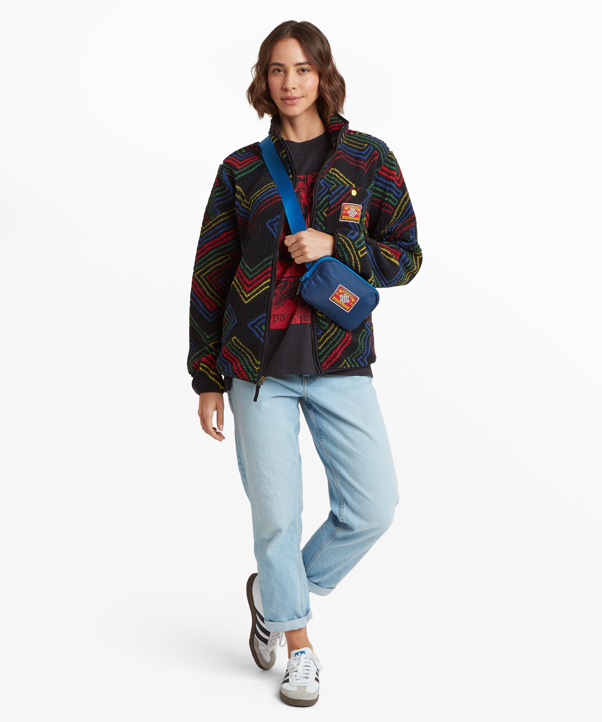 Tarcho Printed Full Zip Fleece  - Black Geo Stripes