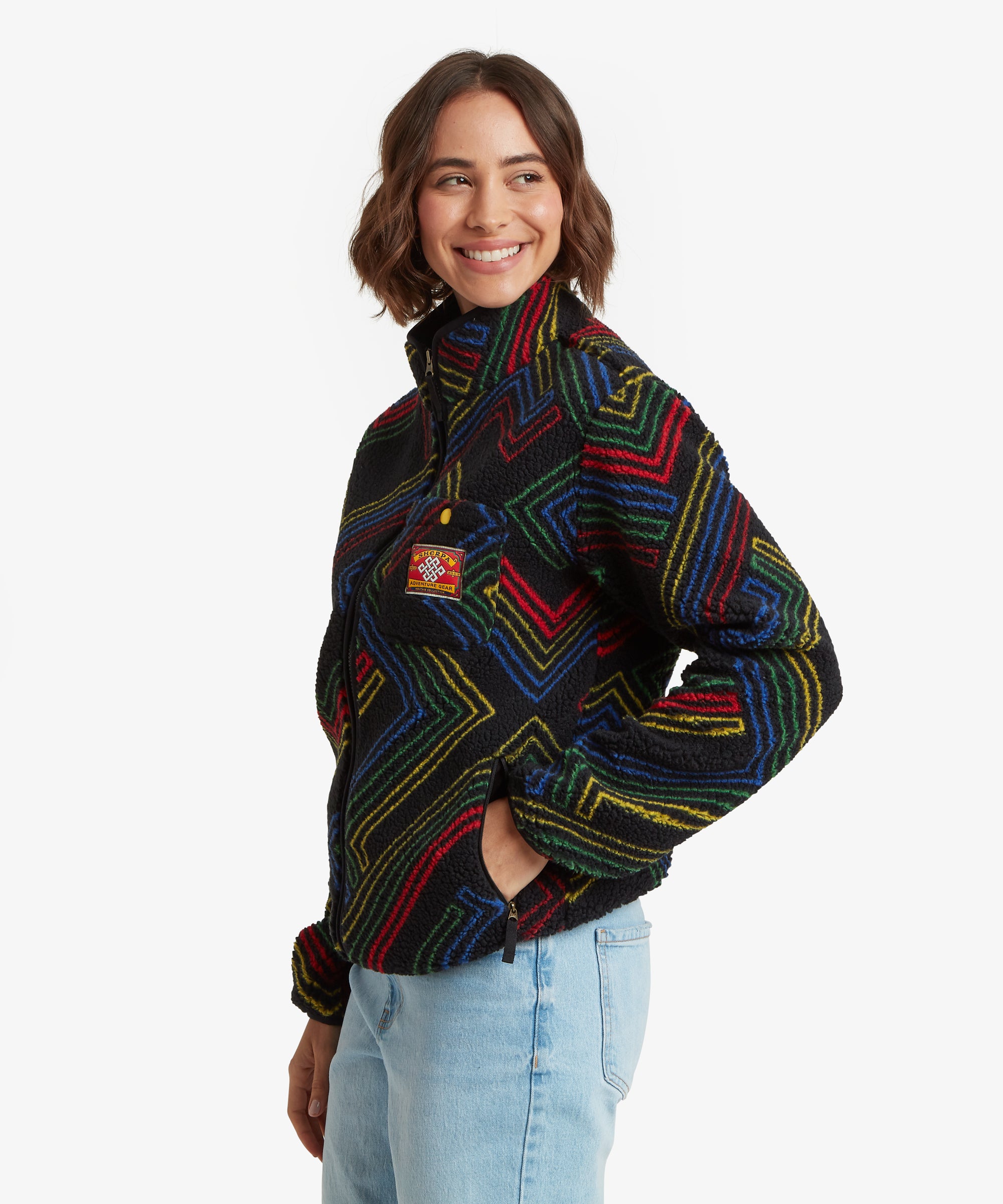 Tarcho Printed Full Zip Fleece  - Black Geo Stripes