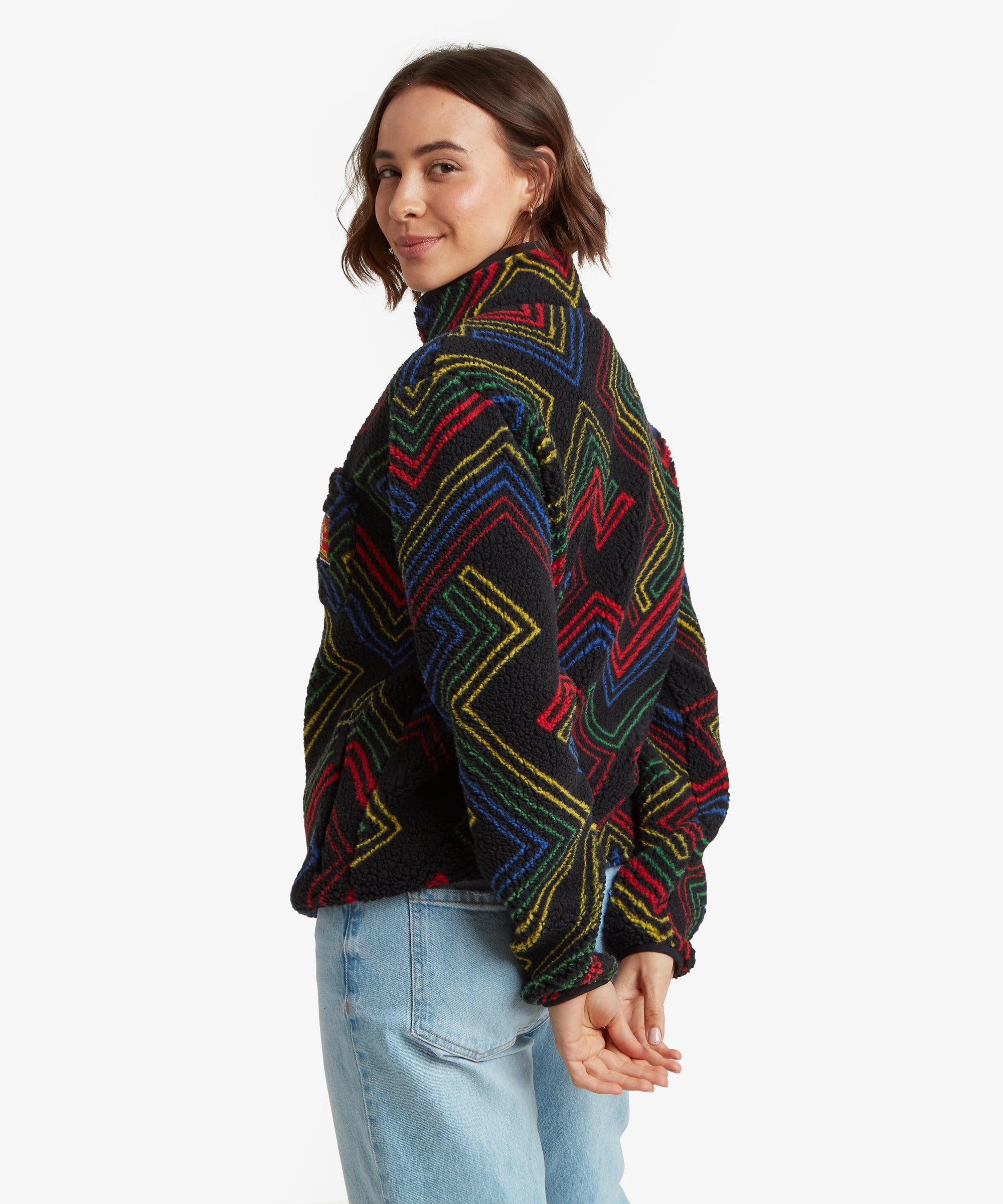 Tarcho Printed Full Zip Fleece  - Black Geo Stripes