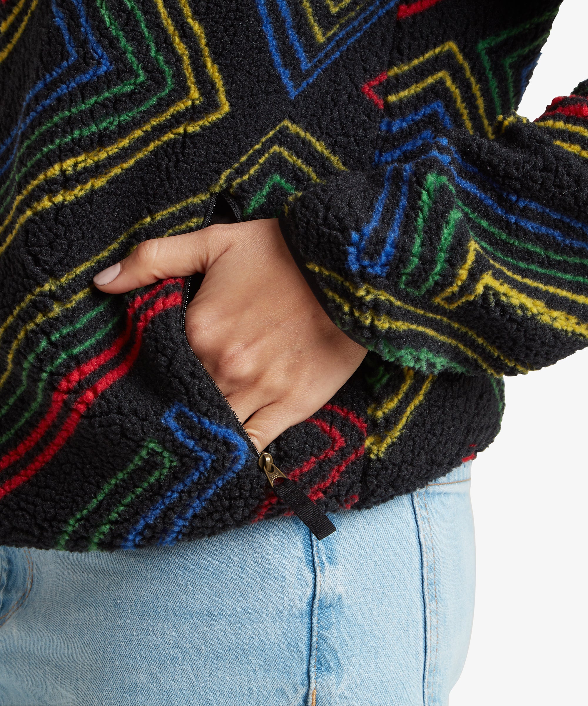 Tarcho Printed Full Zip Fleece  - Black Geo Stripes